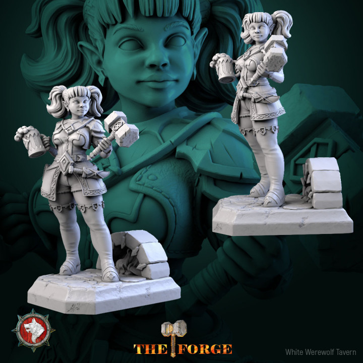 Galwyn BriskFeast dwarf female 32mm and 75mm pre-supported + dnd 5e stats block image