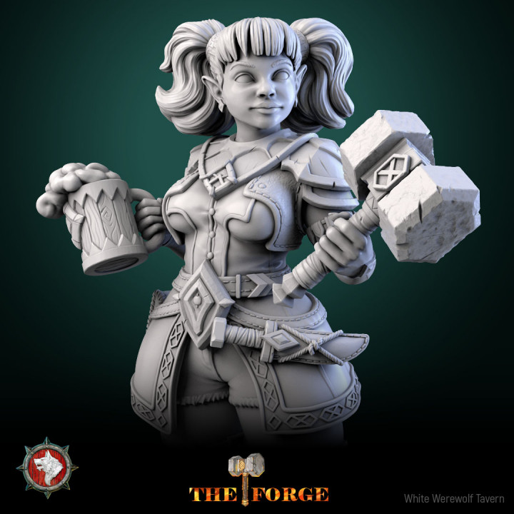 Galwyn BriskFeast dwarf female 32mm and 75mm pre-supported + dnd 5e stats block image