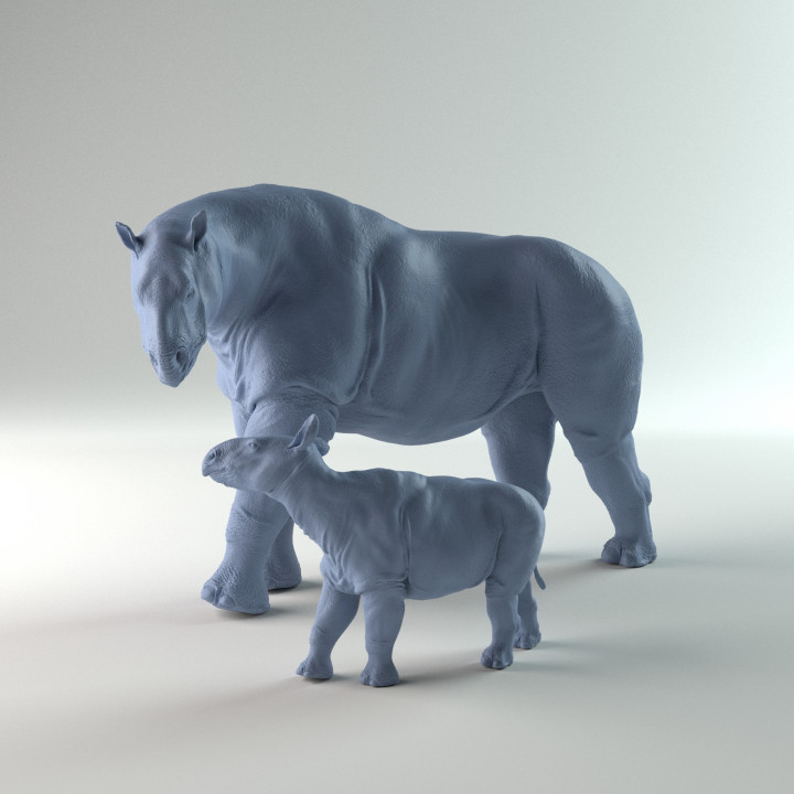 Paraceratherium mother and calf 1-35 scale pre-supported