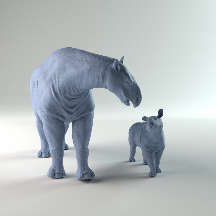 Paraceratherium mother and calf 1-35 scale pre-supported image