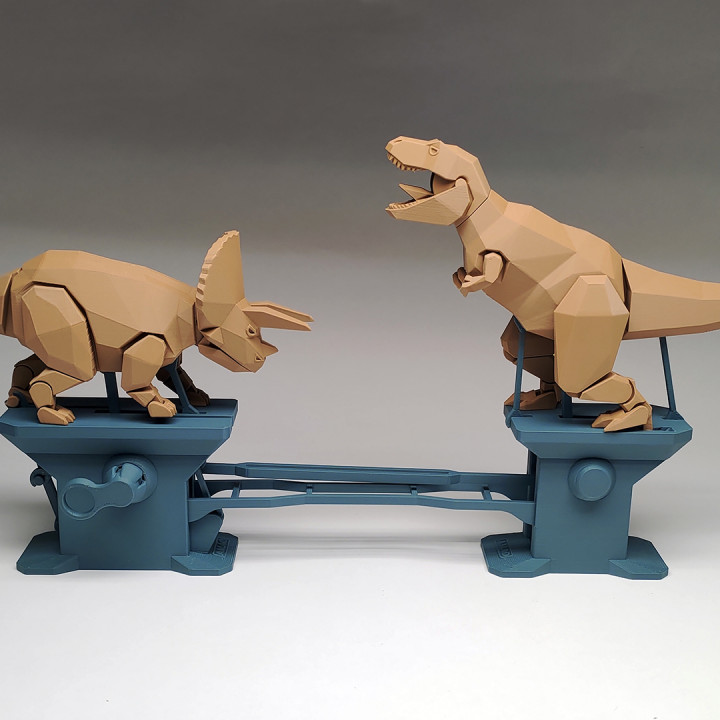 3d Printable Triceratops Vs. T-rex (automata) By Amao Chan