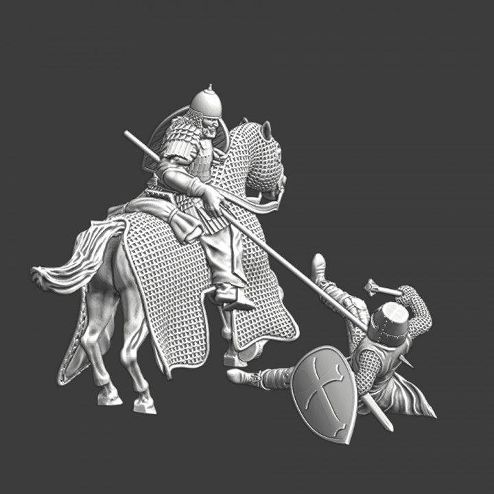 3D Printable Mounted Kievan Rus warrior killing crusader knight by ...