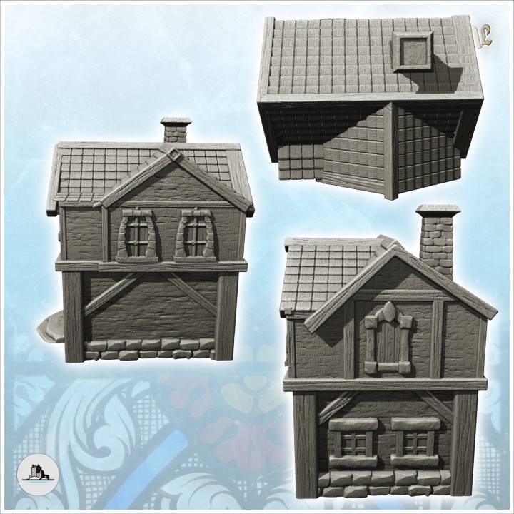 Medieval house with fireplace and tiled roof (5) - Medieval Gothic Feudal Old Archaic Saga 28mm 15mm