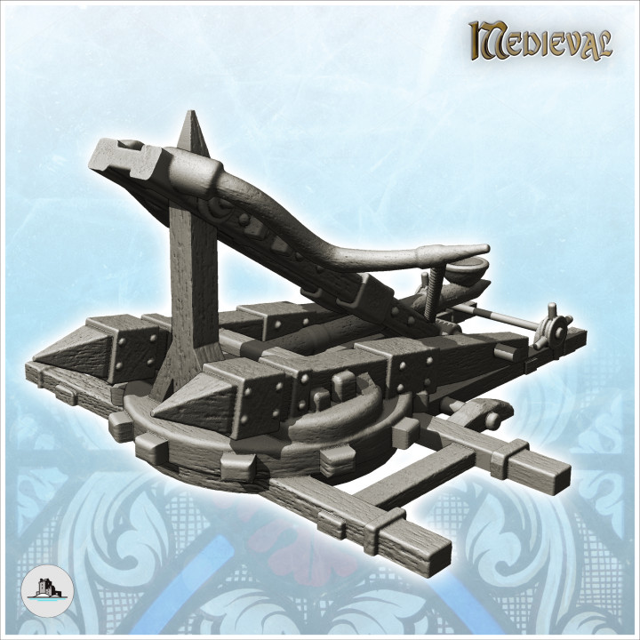 Wooden onager siege engine with notched platform and rope (2) - Medieval Gothic Feudal Old Archaic Saga 28mm 15mm image