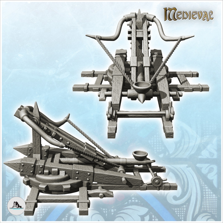 Wooden onager siege engine with notched platform and rope (2) - Medieval Gothic Feudal Old Archaic Saga 28mm 15mm image