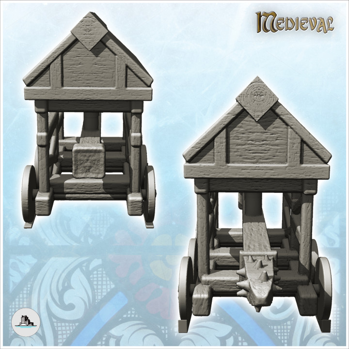 Medieval wooden ram with six wheels and pointed mace (4) - Medieval Gothic Feudal Old Archaic Saga 28mm 15mm