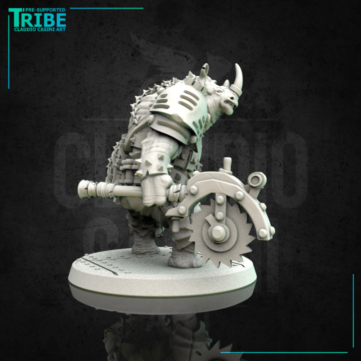 (L 0026) Male rhinoceros mutant post-apocalyptic with a big melè weapons