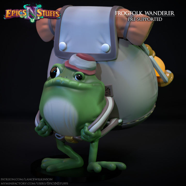 Frogfolk Wanderer Miniature, Pre-Supported image