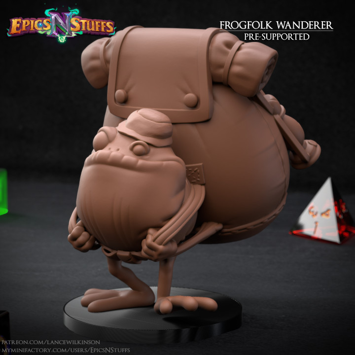 Frogfolk Wanderer Miniature, Pre-Supported image