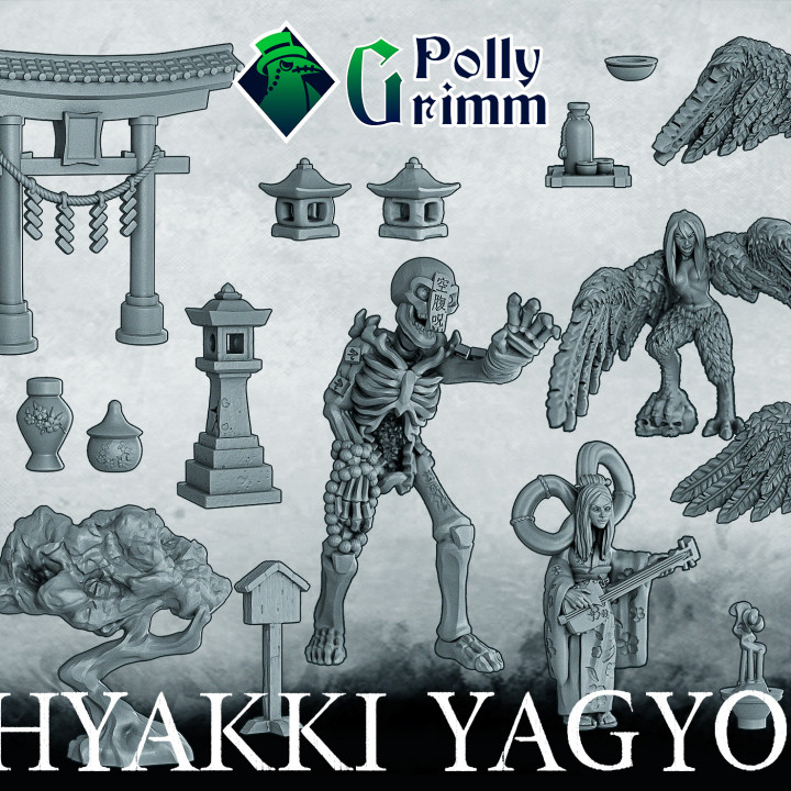 Night Parade of One Hundred Demons. Japanese folklore set. Tabletop miniature. Gashadokuro giant skeleton image