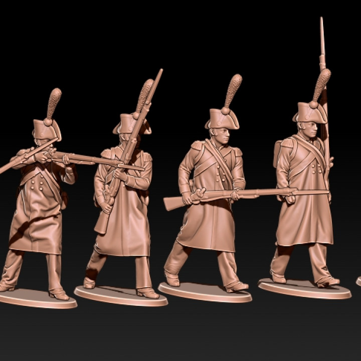 Napoleonic french grenadiers in greatcoats with bicorne