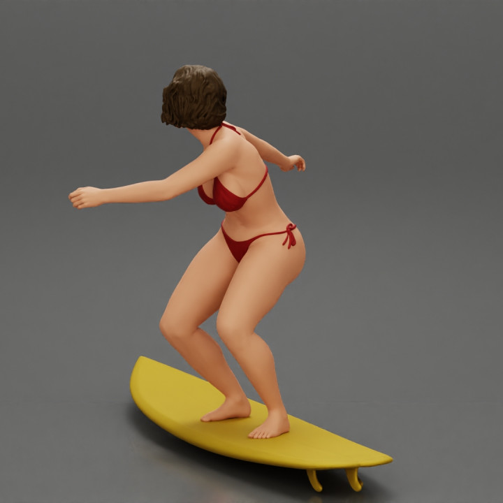 Sexy Girl in A Bikini Swimsuit Riding Wave on board image