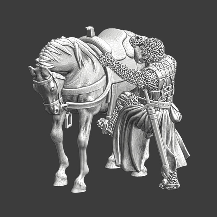 Medieval knight mounting his horse