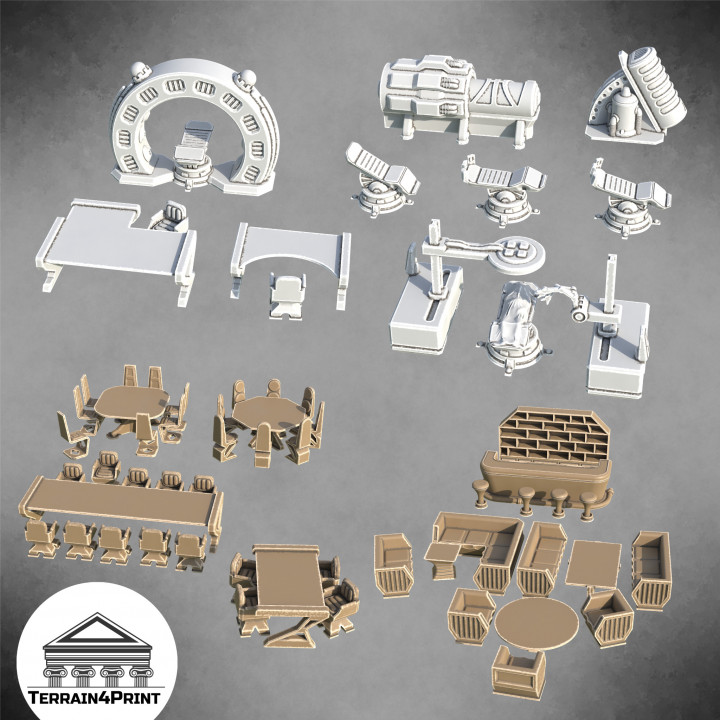 3D Printable Science fiction furniture set by Terrain4Print