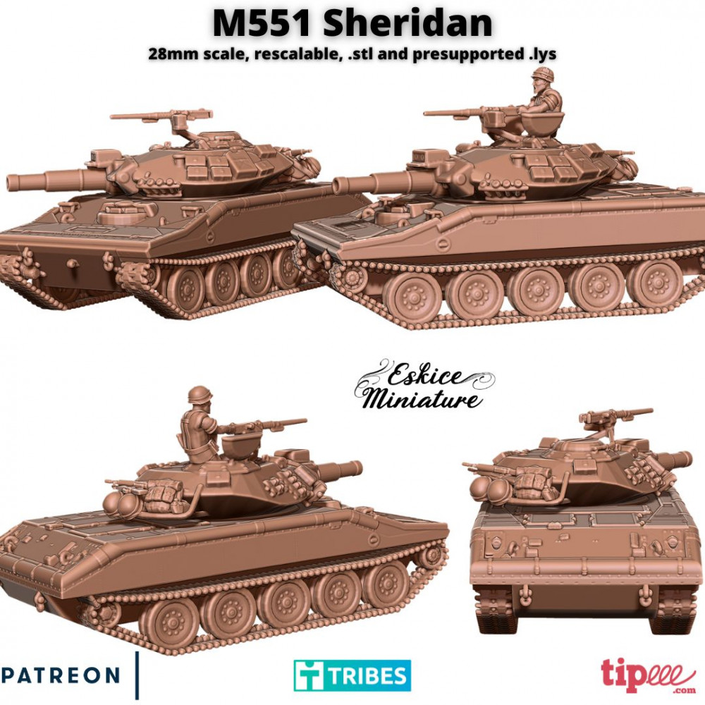 3D Printable M551 Sheridan tank - 28mm by Eskice Miniature - Aron