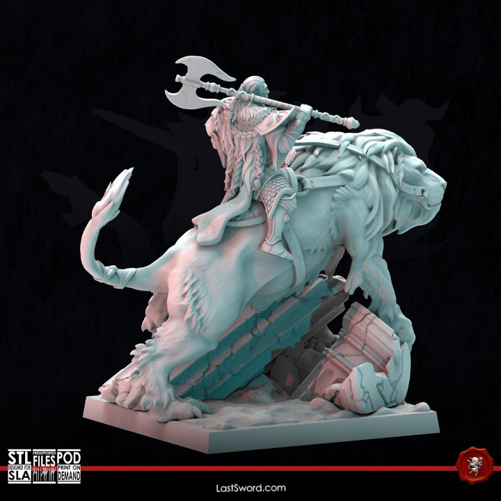 3D Printable Elven Prince on Lion by LastSword Miniatures 3D Printable Elven Prince on Lion by LastSword Miniatures