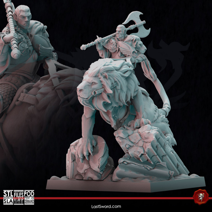 3D Printable Elven Prince on Lion by LastSword Miniatures