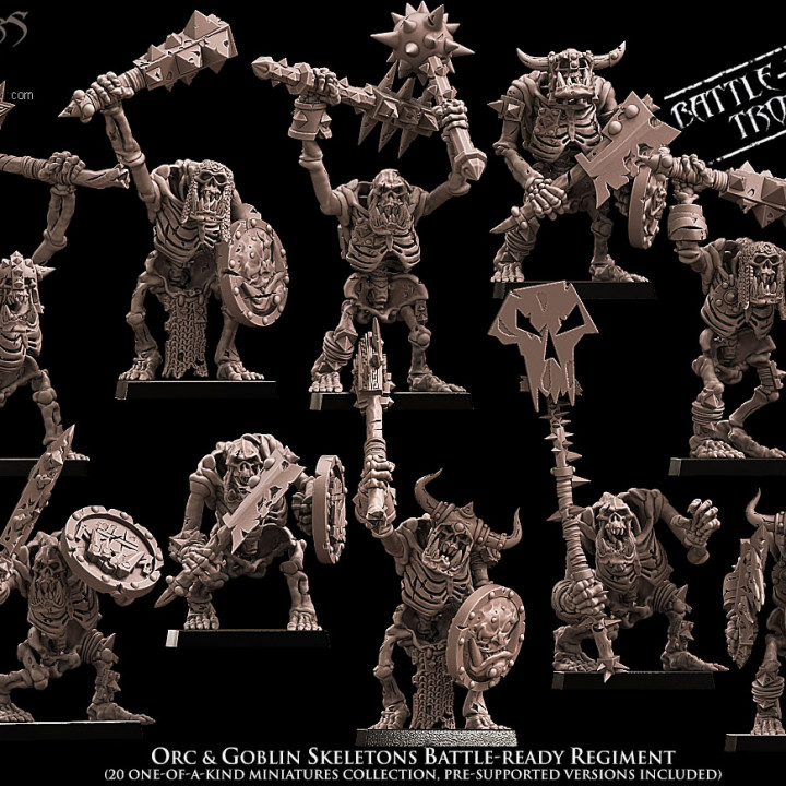 3d Printable Orc And Goblin Skeletons Battle Ready Regiment 20 Skeletons