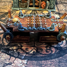 Picture of print of Alchemists Bench, Weapons Rack and Torture Rack for use with HeroQuest