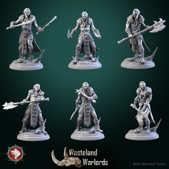 Barbarian warlords set 6 miniatures 32mm pre-supported image