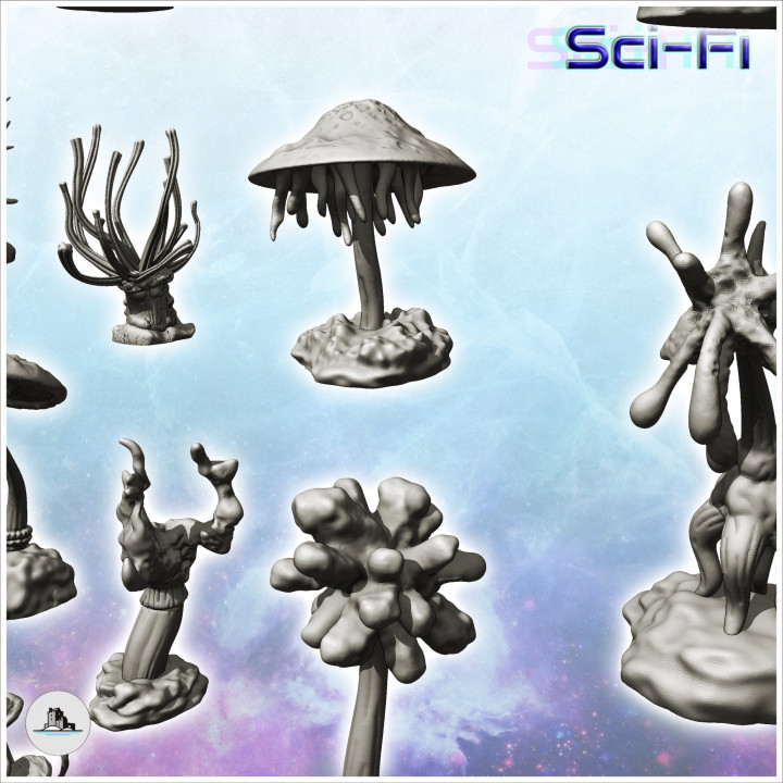 Set of alien plants with flowers (3) - Future Sci-Fi SF Post apocalyptic Tabletop Scifi Wargaming Planetary exploration RPG Terrain image