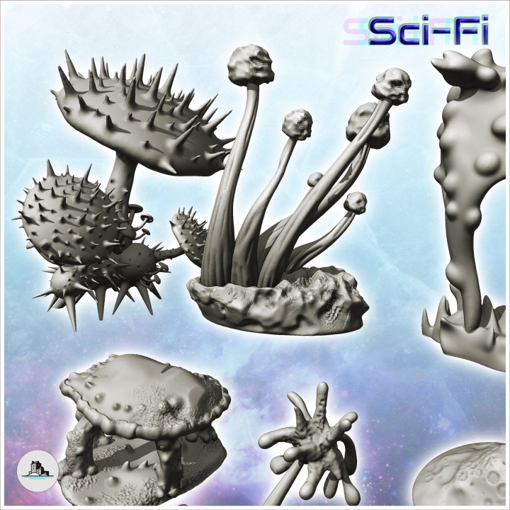 Set of alien plants with flowers (3) - Future Sci-Fi SF Post apocalyptic Tabletop Scifi Wargaming Planetary exploration RPG Terrain image