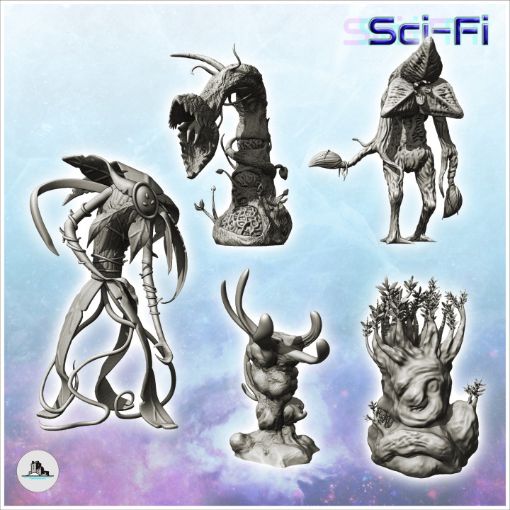 Set of alien carnivorous plants (4) - Future Sci-Fi SF Post apocalyptic Tabletop Scifi Wargaming Planetary exploration RPG Terrain image