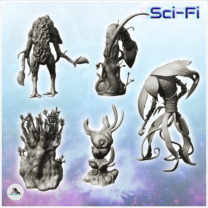 Set of alien carnivorous plants (4) - Future Sci-Fi SF Post apocalyptic Tabletop Scifi Wargaming Planetary exploration RPG Terrain image