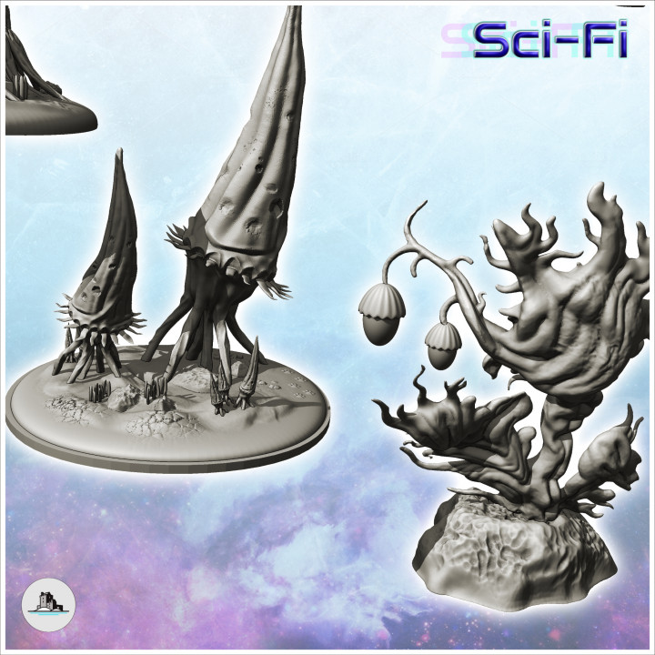 Set of alien mushroom plants (6) - Future Sci-Fi SF Post apocalyptic Tabletop Scifi Wargaming Planetary exploration RPG Terrain image