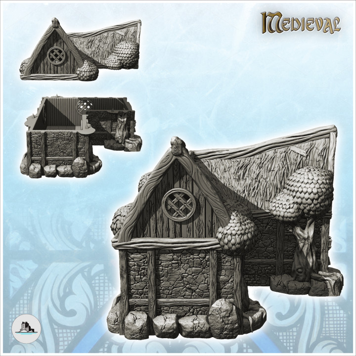 Medieval house with thatched roof and round door (25) - Medieval Gothic Feudal Old Archaic Saga 28mm 15mm