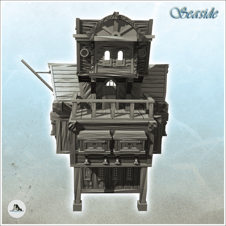 Large medieval wooden building with terrace upstairs (3) - Pirate Jungle Island Beach Piracy Caribbean Medieval Skull Renaissance