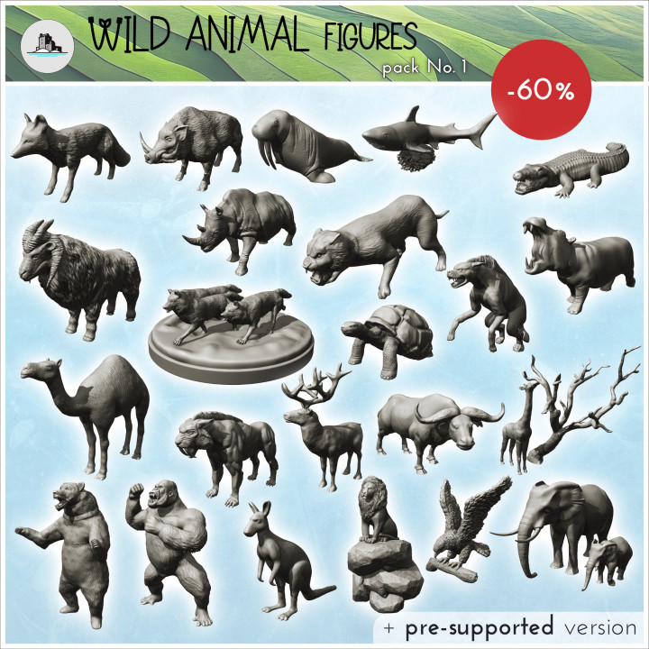 Wild animal figures pack No. 1 - Animals Savage Nature Circus Scuplture High-detailed image