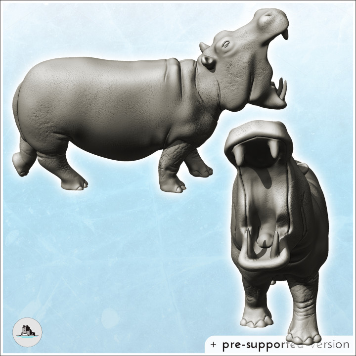 Hippopotamus with open mouth (11) - Animal Savage Nature Circus Scuplture High-detailed image
