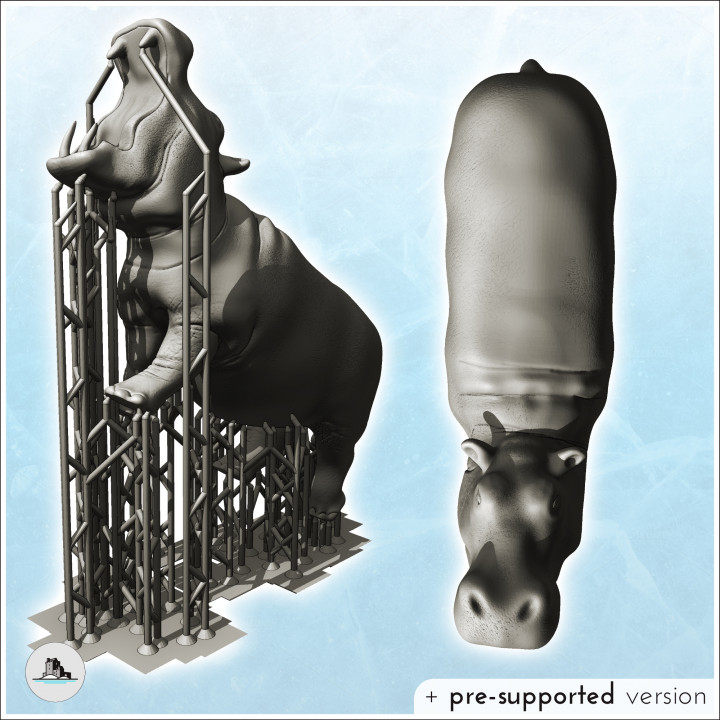 Hippopotamus with open mouth (11) - Animal Savage Nature Circus Scuplture High-detailed