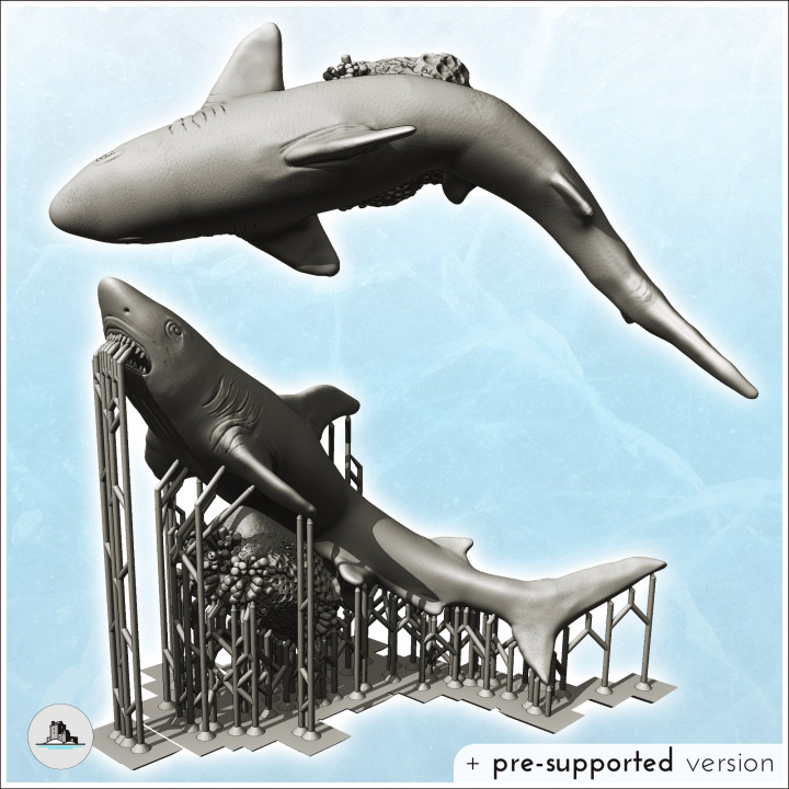 White Shark on Ocean Reef (20) - Animal Savage Nature Circus Scuplture High-detailed image