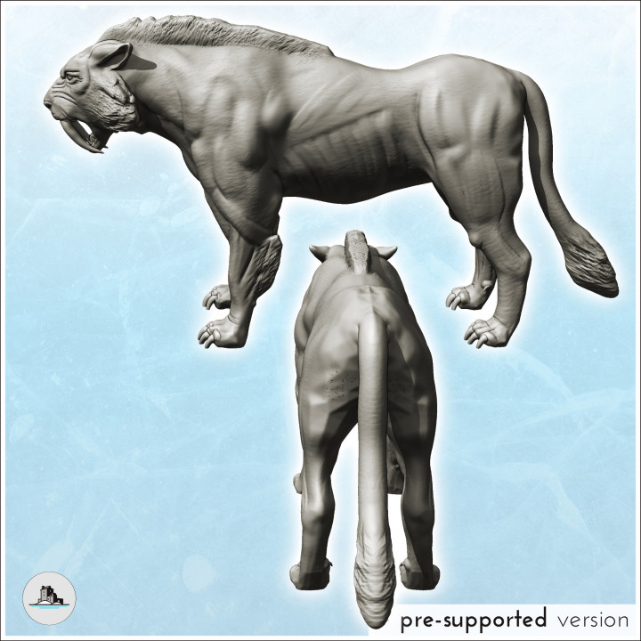 Saber tooth tiger with mane (22) - Animal Savage Nature Circus Scuplture High-detailed image