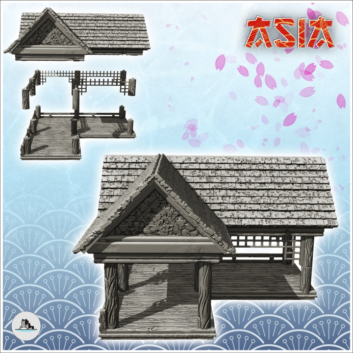 Oriental sew building with mesh pattern (1) - Medieval Asia Feudal Asian Traditionnal Ninja Oriental image