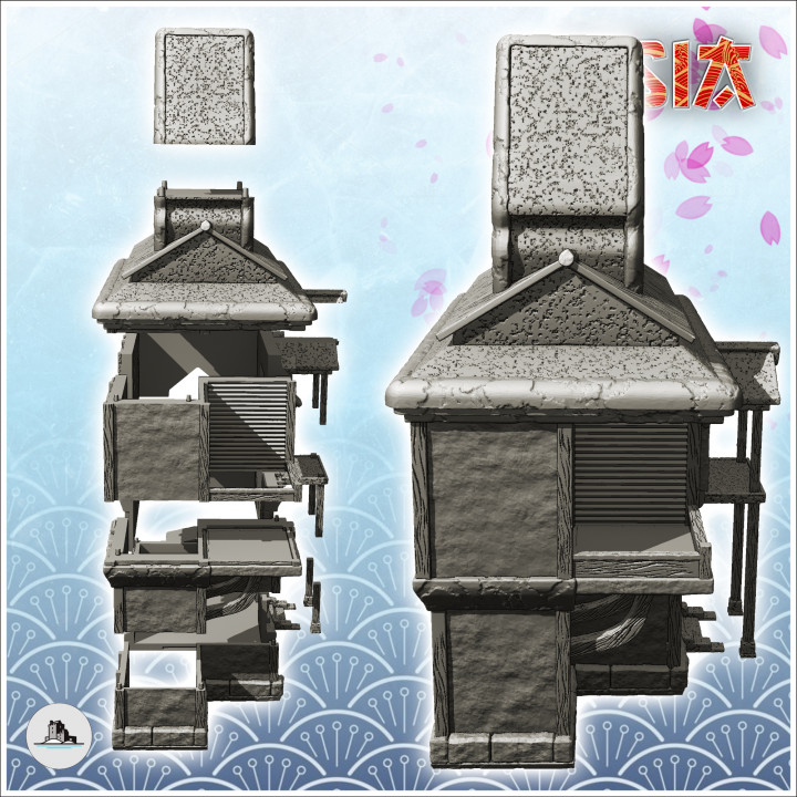 Oriental building with terrace and access staircase (3) - Medieval Asia Feudal Asian Traditionnal Ninja Oriental image
