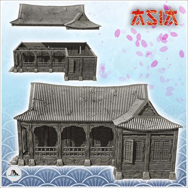 Oriental house with curved roof and balustraded awning (6) - Medieval Asia Feudal Asian Traditionnal Ninja Oriental image