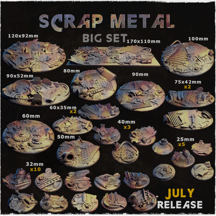 3D Printable Scrap Metal - Bases & Toppers (Big Set+) by Zabavka Workshop