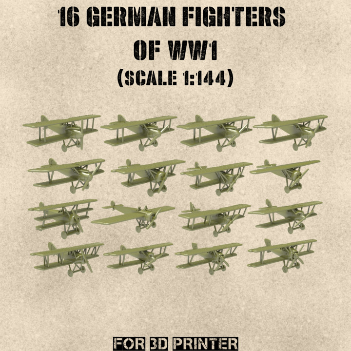 STL PACK - 16 German Fighters of WW1 (scale 1:144) - PERSONAL USE image