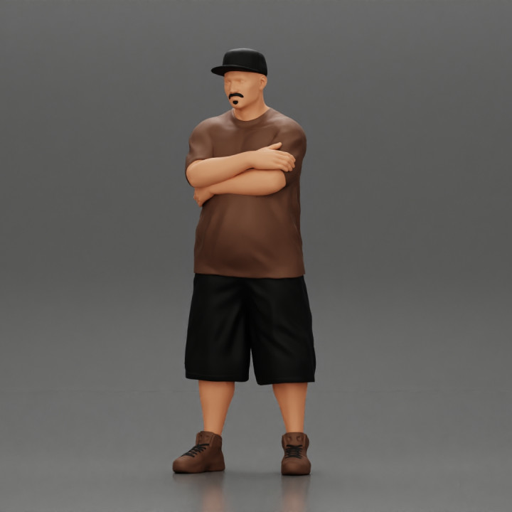 Fat Gangster in cap folding one's arms image