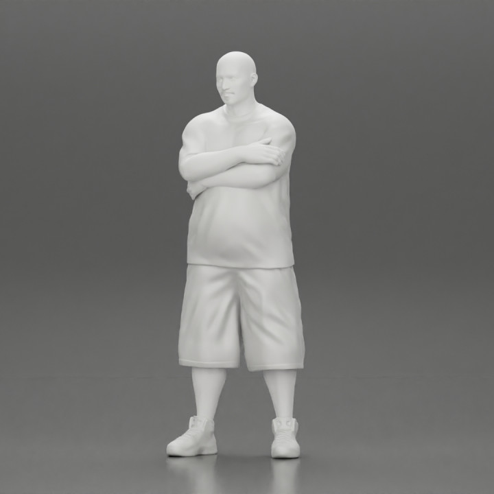 Fat Gangster standing and folding one's arms