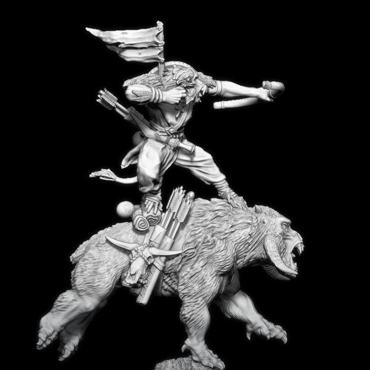 Gel12: Geladan (baboon man) acrobatic archer on warbeest. image