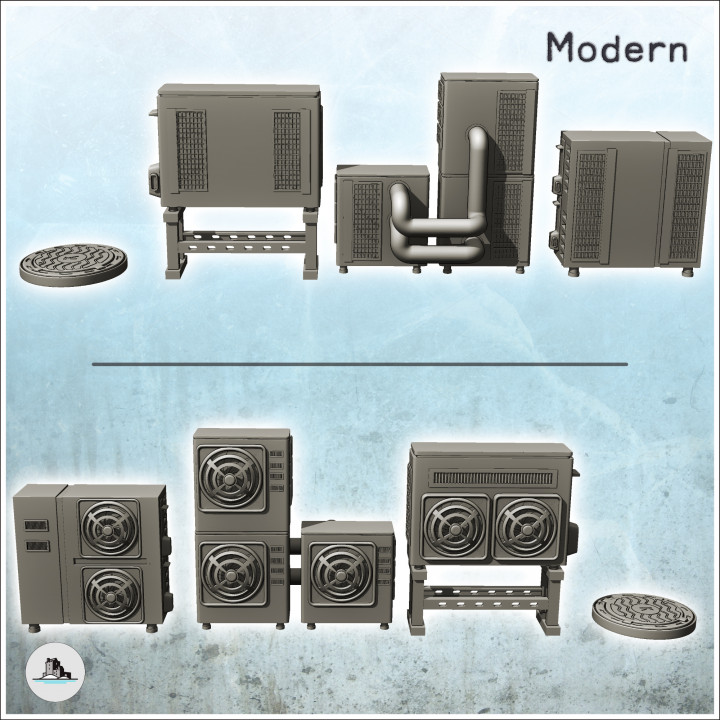 Set of modern exterior accessories of buildings with air conditioner (2) - Modern WW2 WW1 World War Diaroma Wargaming RPG Mini Hobby image