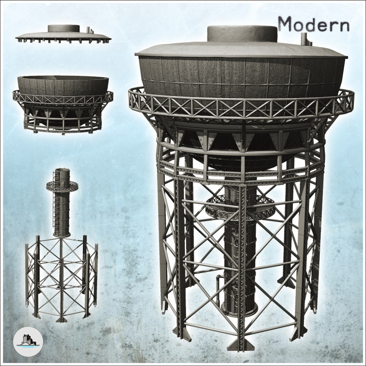 Industrial tower with tank at the top and metal structure (21) - Modern WW2 WW1 World War Diaroma Wargaming RPG Mini Hobby image