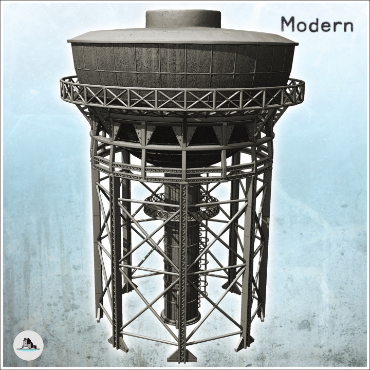 Industrial tower with tank at the top and metal structure (21) - Modern WW2 WW1 World War Diaroma Wargaming RPG Mini Hobby image
