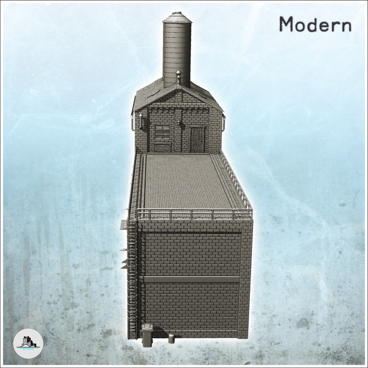 Large modern brick industrial production plant with flat roof double vats on roof (23) - Modern WW2 WW1 World War Diaroma Wargaming RPG Mini Hobby image