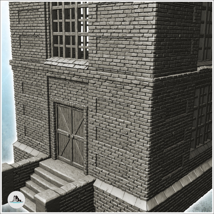 Large modern industrial brick tower with access staircase and gothic shaped windows (25) - Modern WW2 WW1 World War Diaroma Wargaming RPG Mini Hobby image