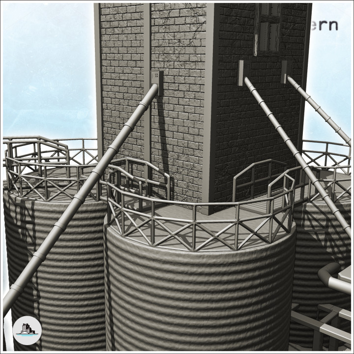 Large modern industrial facility with multiple silos with storage tanks and buildings (27) - Modern WW2 WW1 World War Diaroma Wargaming RPG Mini Hobby image